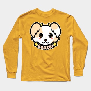 KAWAII Chibi Borzoi Dog Face Long Sleeve T-Shirt